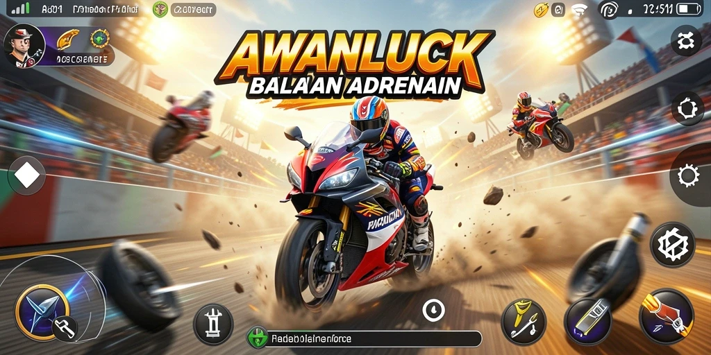 Tampilan screenshot gameplay AWANLUCK yang penuh aksi balapan motor.