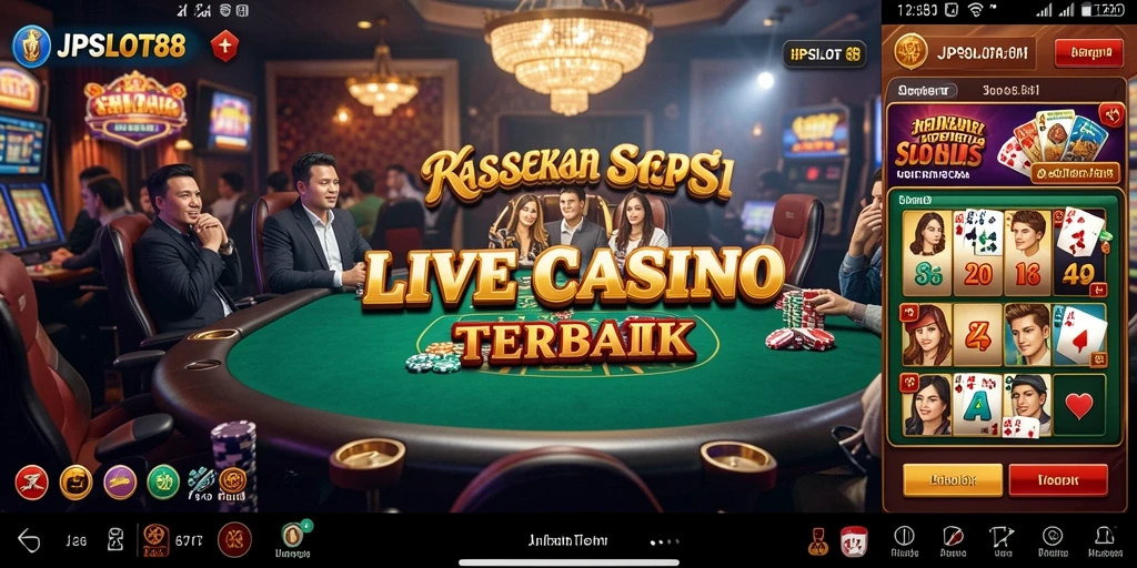 Screenshot gameplay JPSLOT88 dengan dealer dan pemain yang berinteraksi.