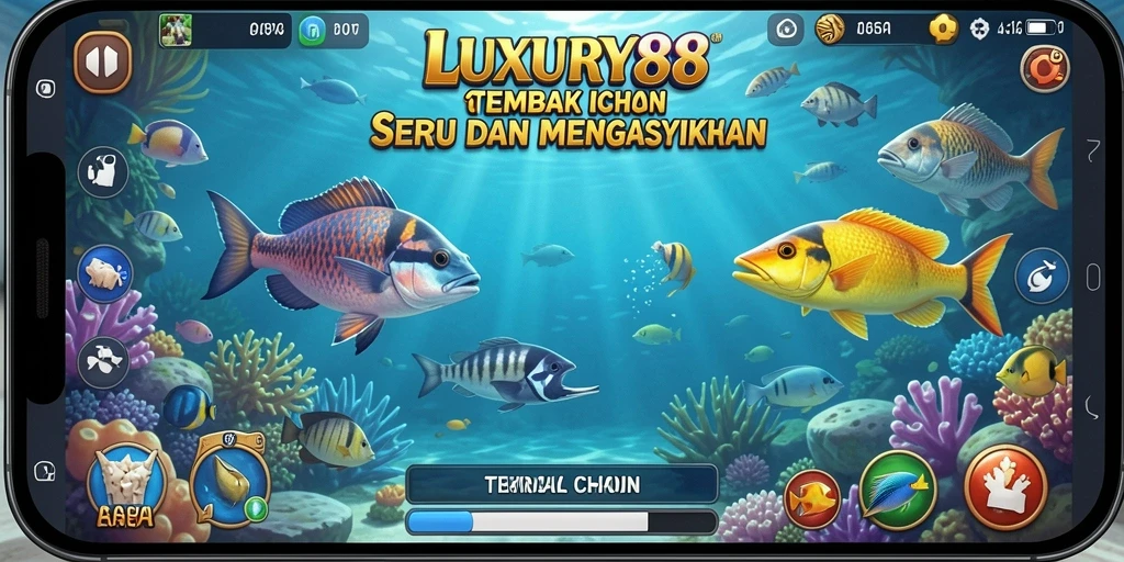 Gameplay seru LUXURY88 dengan berbagai ikan dan senjata.