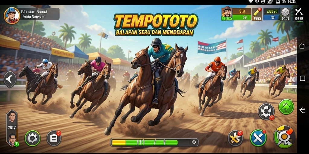 Screenshot TEMPOTOTO menampilkan aksi balapan mendebarkan dengan grafik menawan.