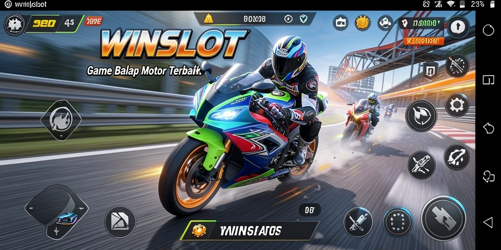 Tampilan gameplay seru WINSLOT saat balapan motor kecepatan tinggi.